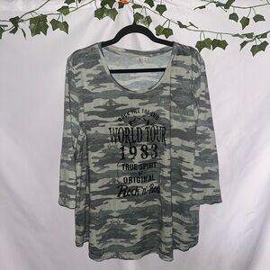 Cato Gray Camouflage Graphic Long-Sleeve Scoop Neck Top